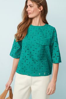 Green Broidery Lace Boxy Top (T20775) | SGD 35