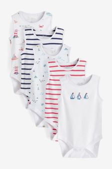 Blue Boat Print Baby 5 Pack Vest Bodysuits (0mths-3yrs) (T21713) | €19 - €22