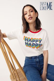 Little Bird White Rainbow Happy Graphic T-Shirt (T21728) | ₪ 93
