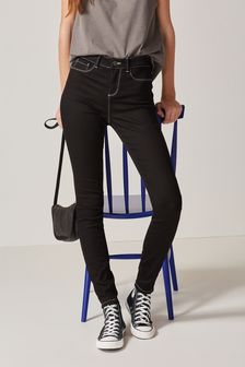 Black Contrast Stitch Power Stretch Denim Leggings (T21781) | €17