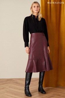 Monsoon Purple Belted Leather-Look Skirt