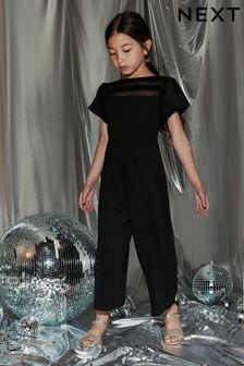 Black Mesh Panel Occassion Jumpsuit (3-16yrs) (T22355) | $33 - $41