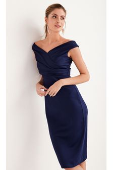כחול כהה - שמלה צמודה עם כתפיים חשופות (T22450) | ‏117 ₪