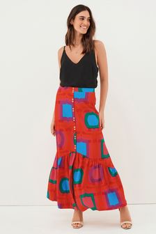 אדום עם הדפס דוגמה - חצאית מקסי מג'רזי (T22474) | ‏70 ₪