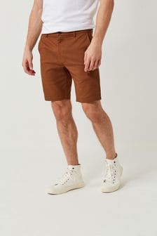 Marrón tabaco - Corte slim - Pantalones cortos chinos eláticos (T22795) | 19 €
