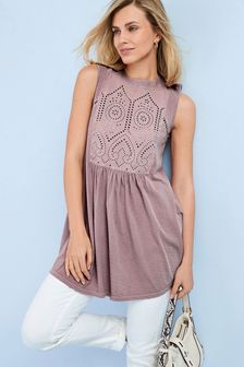 Blush Pink Washed Broderie Sleeveless Tunic (T22858) | ₪ 93
