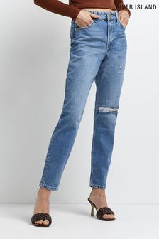 River Island Drake Mom-Jeans mit hohem Bund und Rissen, Denim-Blau (T23024) | 18 €
