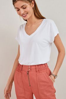 White Premium V-Neck Short Sleeve T-Shirt (T23127) | $27