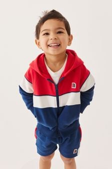 Rouge/bleu marine/blanc - Ensemble short et haut en jersey colour block zippé (3 mois - 7 ans) (T23181) | €20 - €26