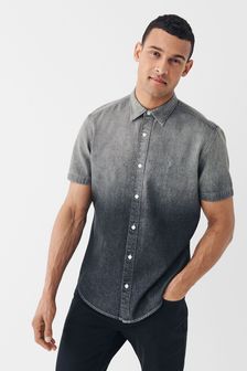Grey Dip Dye Denim Short Sleeve Shirt (T23195) | 12,590 Ft