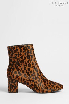 Ted Baker Brown Niomey Imitation Leopard Block Heel Ankle Boots (T23297) | ₪ 570