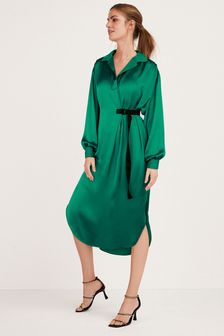 Green - Satin Shirt Dress (T23345) | kr550