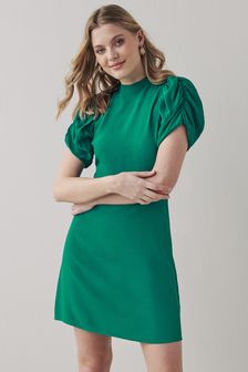 Green Mini Puff Sleeve Dress (T23348) | CA$87