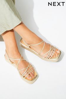 Gold Forever Comfort® Plait Detail Asymmetric Pattern Platform Sandals (T23623) | €23