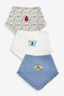 Navy Floral Frill 3 Pack Baby Bibs (T23688) | kr120