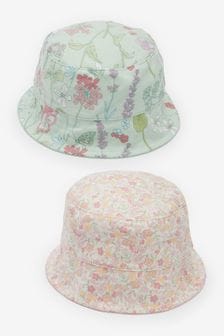 Pink/Mintgrün/Blumenprint - Sommerliche Anglerhüte für Babys im 2er-Pack (0 Monate bis 2 Jahre) (T23694) | 5 €