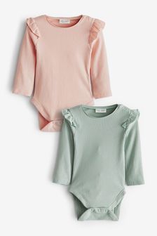 Pink/Mint Green 2 Pack Baby Long Sleeved Frill Bodysuits (T23890) | 15 € - 17 €