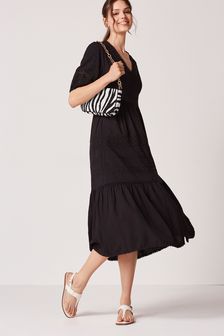 Black Broderie Trim Midi Dress (T23897) | HK$388
