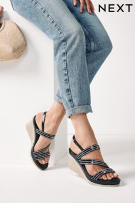 Black/Silver Forever Comfort® Asymmetric Sparkly Wedges (T23936) | 53 €