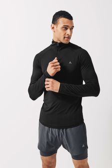 Black Zip Neck Long Sleeve Tee Next Active Muscle Fit Gym Tops (T23964) | ₪ 80