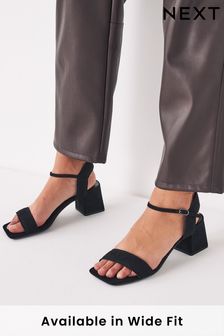 Black Textile Regular/Wide Fit Forever Comfort® Simple Block Heel Sandals (T23967) | LEI 190