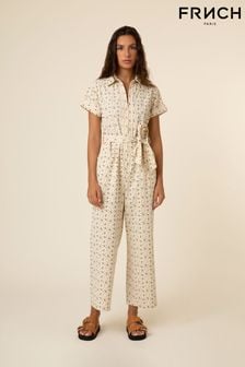Frnch Cream Floral Print Zip Jumpsuit (T23996) | $165