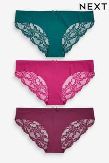 Pink/Purple/Green Brazilian No VPL Lace Back Briefs 3 Pack (T24066) | SGD 25