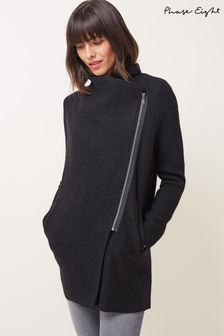 Phase Eight Black Zip Knit Byanca Coat (T24088) | €173