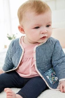 Navy Blue/Pink Baby Quilted Patchwork Jacket (0mths-2yrs) (T24191) | €9 - €10.50