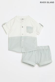 River Island Khaki Green Blocked Shirt And Shorts Set (T24287) | 30 €