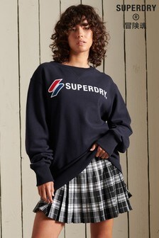 Superdry Damen Sportstyle Locker geschnittenes Sweatshirt mit Applikation, Blau (T24324) | 67 €