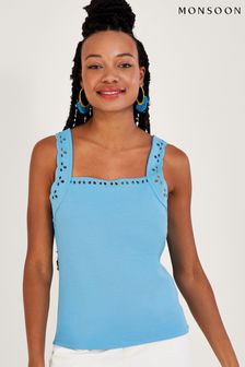 Monsoon Blue Jersey Cutwork Cami Tank Top (T24844) | €25