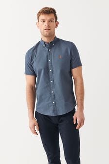 Dark Blue With Stag Short Sleeve Oxford Shirt (T24904) | $33