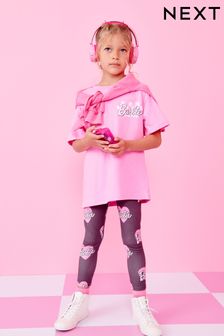 Roza/siva - Komplet majice s kratkimi rokavi in legic z licenco Barbie (3–16 let) (T24910) | €22 - €28
