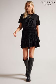 Ted Baker Marinah Black Ruffle Mini Skirt With Dropped Waist Skirt (T24966) | 473 zł