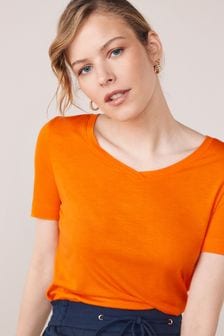 Orange Slouch V-Neck T-Shirt (T25092) | ₪ 23