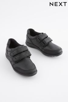 Black Standard Fit (F) School Leather Strap Touch Fasten Shoes (T25399) | €40 - €55