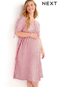 Rayures rouge/blanc - Robe de grossesse et d'allaitement boutonnée (T25417) | CA$ 70