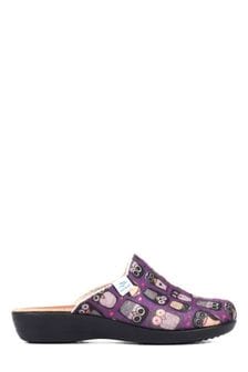 Fly Flot Purple Ladies Wide Fit Slippers Mules