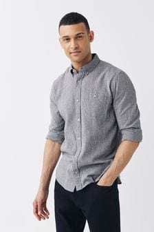 Charcoal Regular Fit Cotton Linen Blend Roll Sleeve Shirt (T26044) | $67