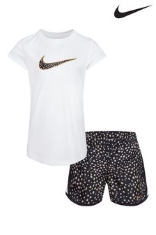 Schwarz - Nike Little Kinder Set mit T-Shirt und Shorts mit Animalprint (T26364) | 43 €