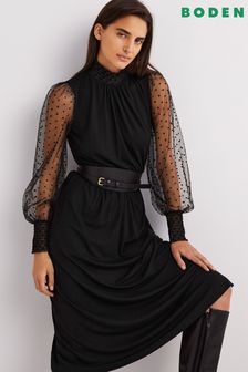 Boden Tulle Sleeve Jersey Black Midi Dress (T26441) | 410 zł