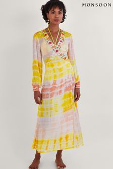 Żółta sukienka maxi Monsoon Premium z efektem tie-dye (T26467) | 360 zł