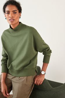 Khaki Green Ribbed Neck Sweatshirt (T26576) | $48