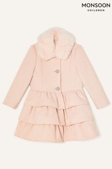 Monsoon Younger Girls Pink Triple Frill Coat (T26622) | €71 - €84