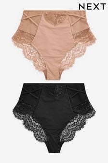 Black/Nude High Rise Tummy Control Lace Knickers 2 Pack (T26831) | $39