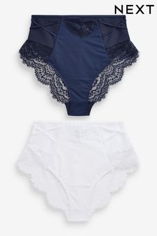 Navy/White High Rise Tummy Control Lace Knickers 2 Pack (T26833) | €31