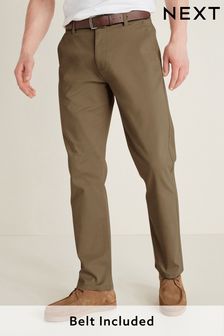 Dark Sand Slim Fit Belted Soft Touch Chino Trousers (T26834) | 131 QAR