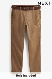 Svetlohnedá - Chino nohavice rovného strihu s opaskom (T26835) | €28