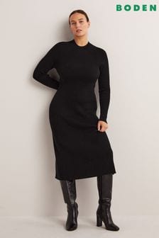 Boden Black Ribbed Knitted Midi Dress (T26969) | €86